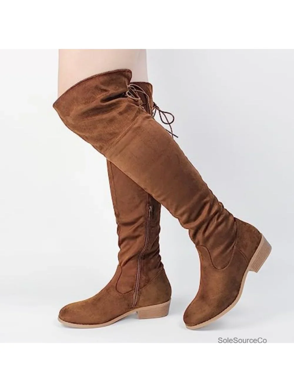 Hawkwell Women's Over The Knee Boots Faux Suede Low Flat Heel Thigh High